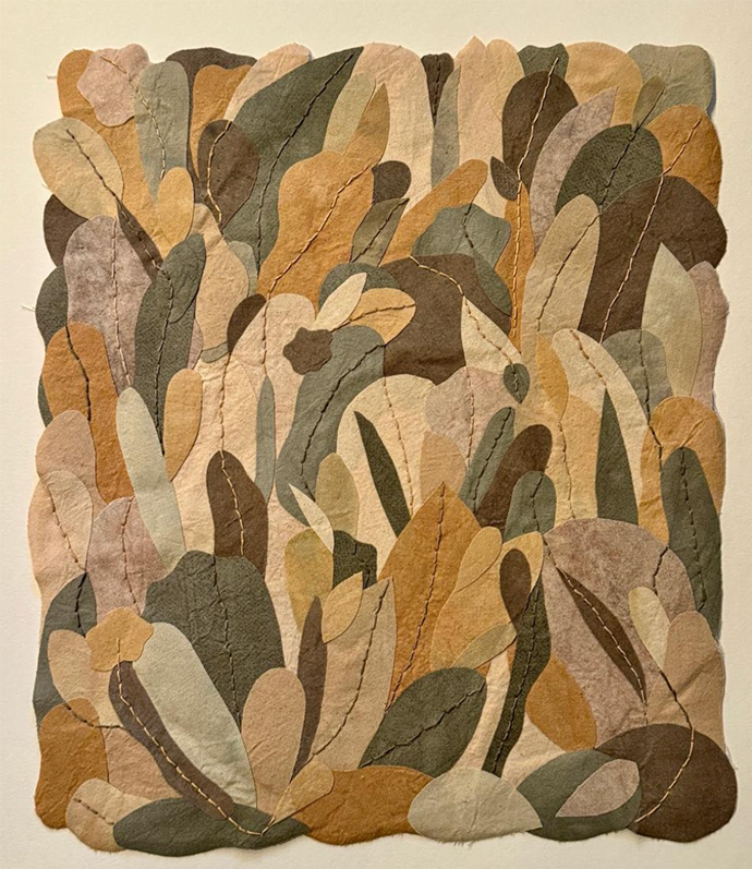 Fernanda Froes. Mangrove I, 2024. Mangrove dyed organic cotton, embroidered with mangrove dyed threads over burlap